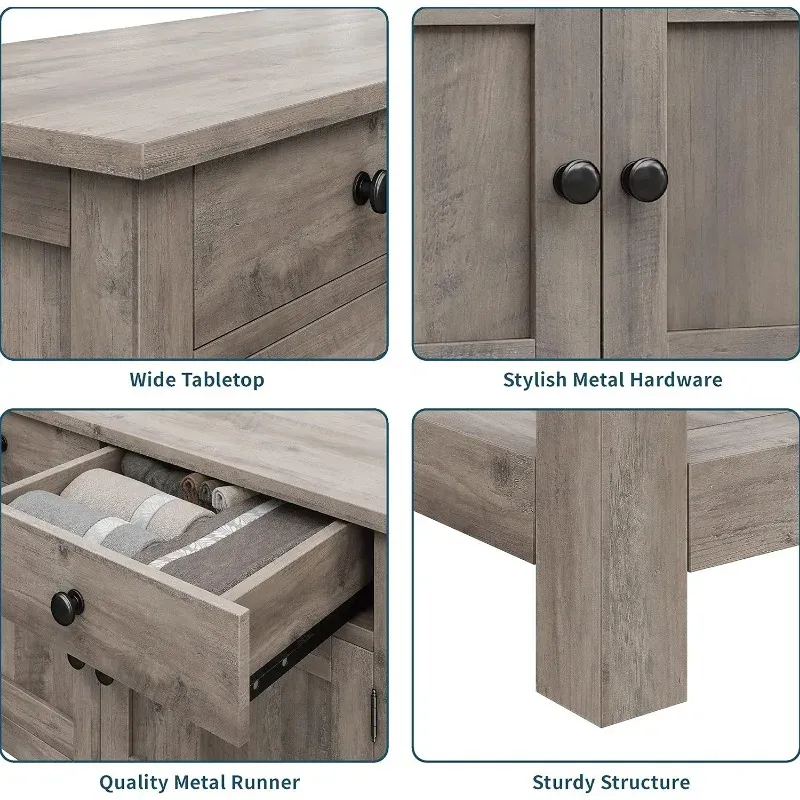 LKTART Farmhouse Sideboard Buffet Cabinet - 48" Gray, With Drawers & Shelf For Entryway, Dining, Coffee Bar