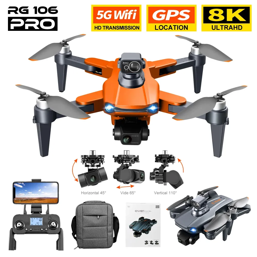 드론 2022 새로운 RG106 드론 6K 듀얼 카메라 Profesional GPS 3 축 브러시리스 RC 헬리콥터 5G Wi -Fi FPV 드론 쿼드 콥터 장난감