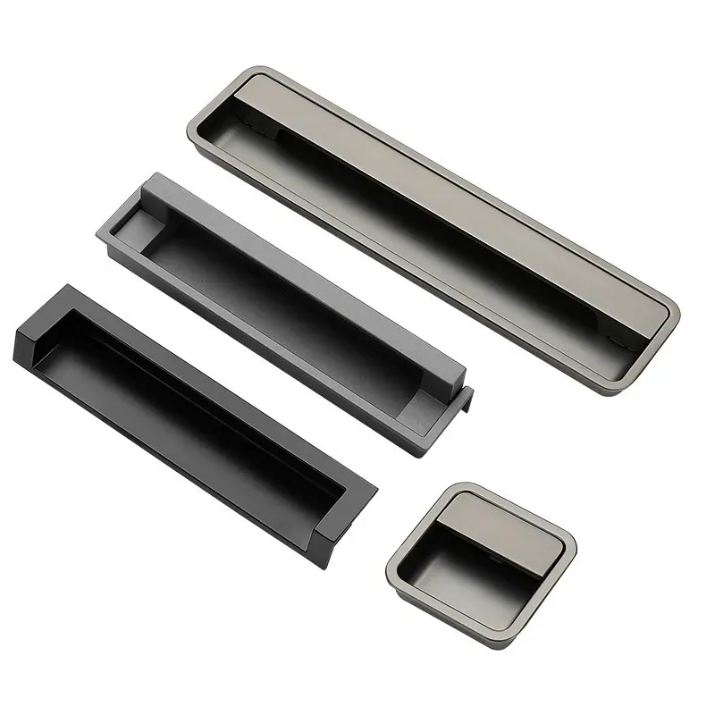 thumbnail interactive-video image 1 of 2 Pack Stainless Steel Flush Sliding Door Pull Handles – Round Recessed Tatami Style, Silver 1 of 4