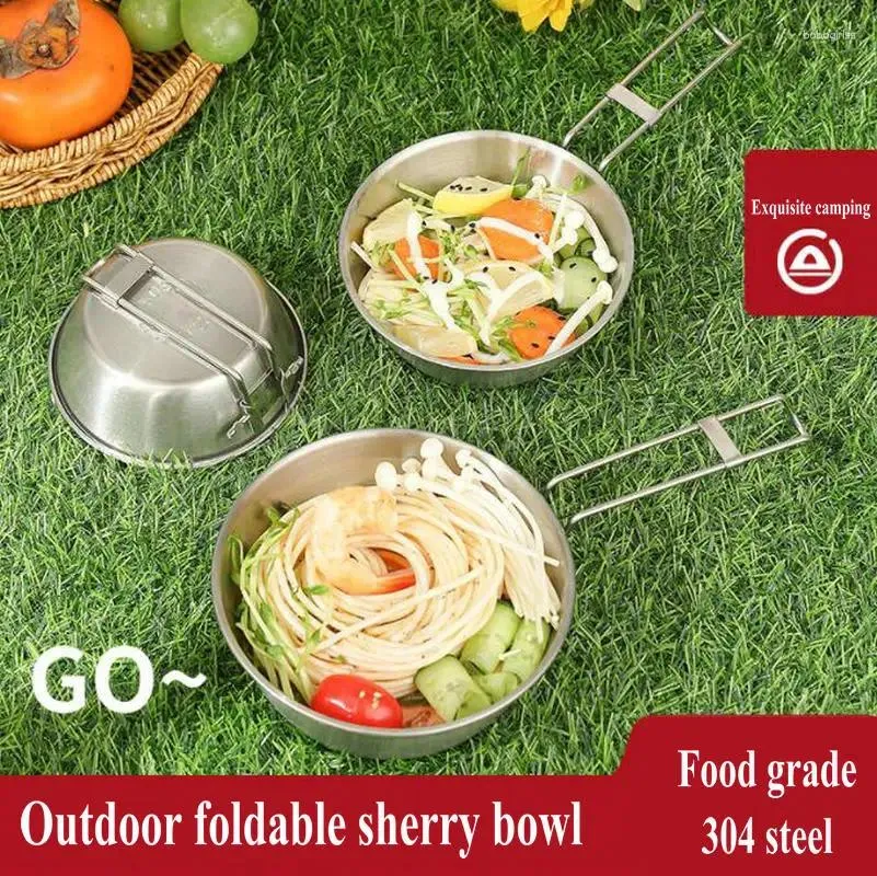 Bowls Outdoor Camping Shera Bowl 304 Stainless Steel Folding Cutlery Kitchenware Convenient Handle