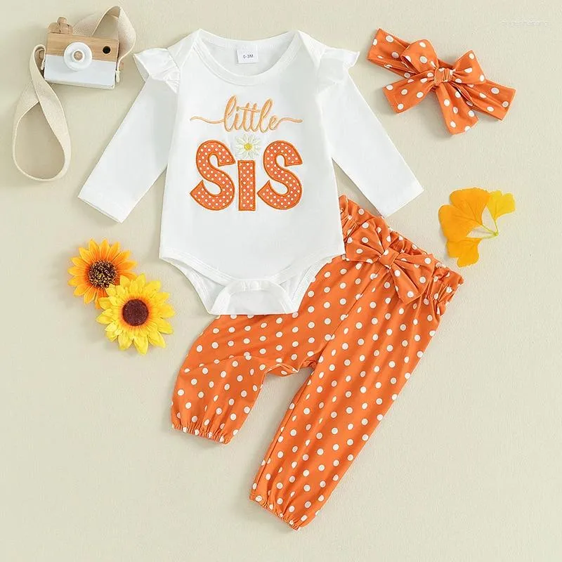 Vêtements de vêtements pour bébé fille fille grande petite soeur lettre de tenue imprimé manches longues roberie et pantalon à points