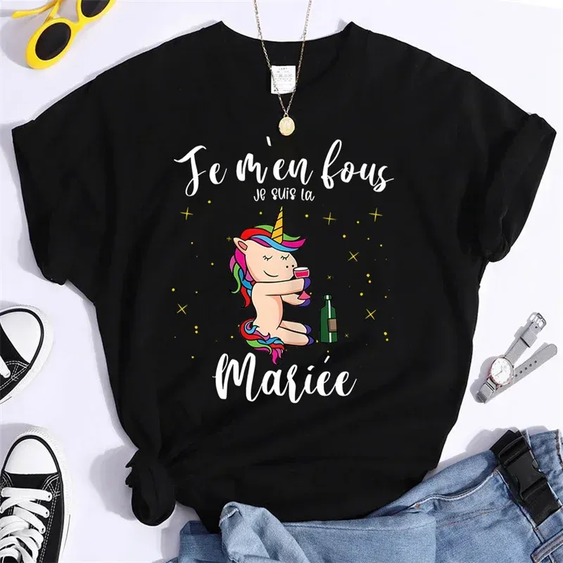 Temoin de la mariee Franse print t shirt eenhoorn bruid vrijgezellenfeest t-shirt bruids douche bruiloft feest bruidsmeisje tee top