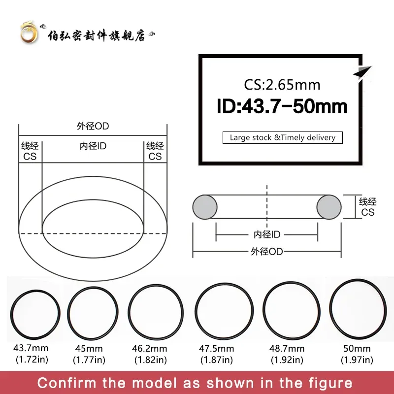 GUSCA NITRILE O-ring 20pcs/lotto Nero SIGILTÀ NBR CS2.65mm ID43.7/45/46.2/47.5/48.7/50mm Anello di guarnizione della guarnizione O-ring O