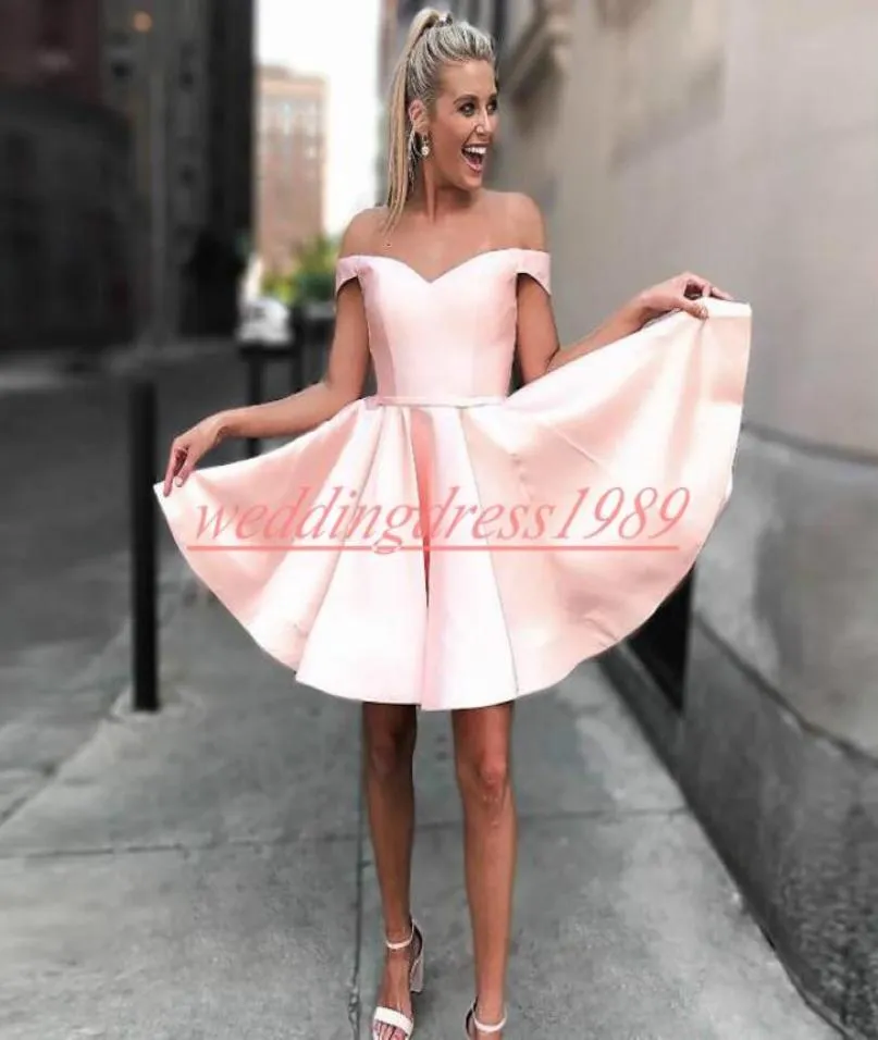 Elegance Off Shoulder Short Homecoming Dresses Satin ALine Juniors Cocktail Prom Dress Cheap Party Club Wear Knee Length Cheap A8897725