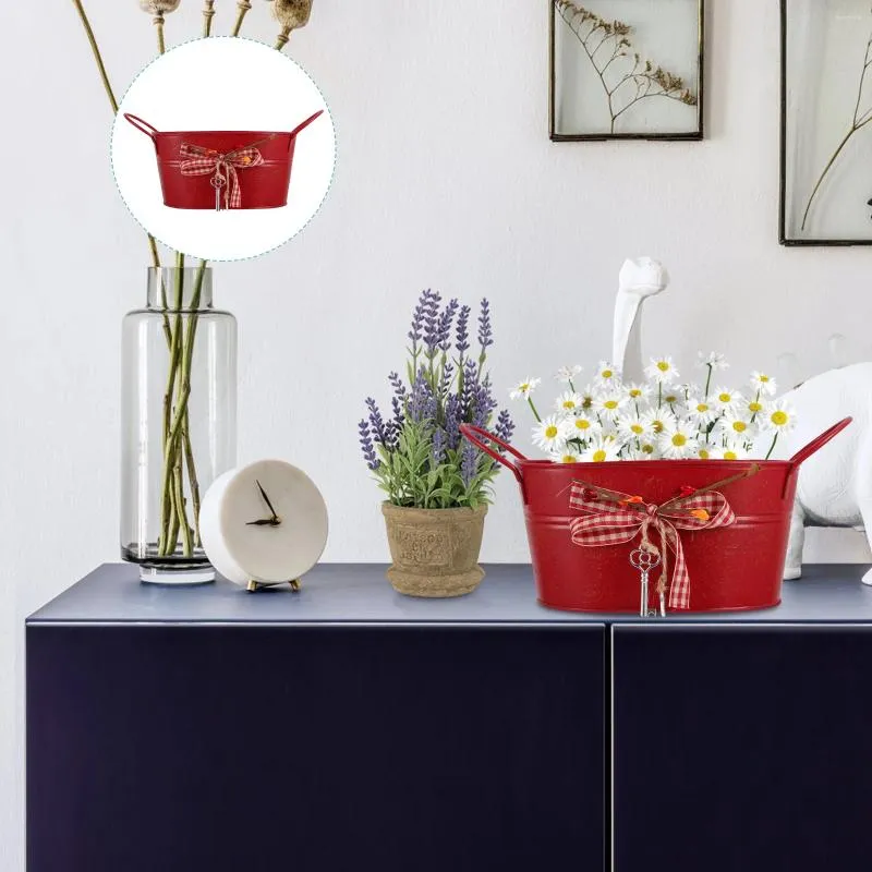 Vases Galvanized Oval Tub Heart-Shape Lock Iron Barrel Trellis Planters Flower Arrangement Container