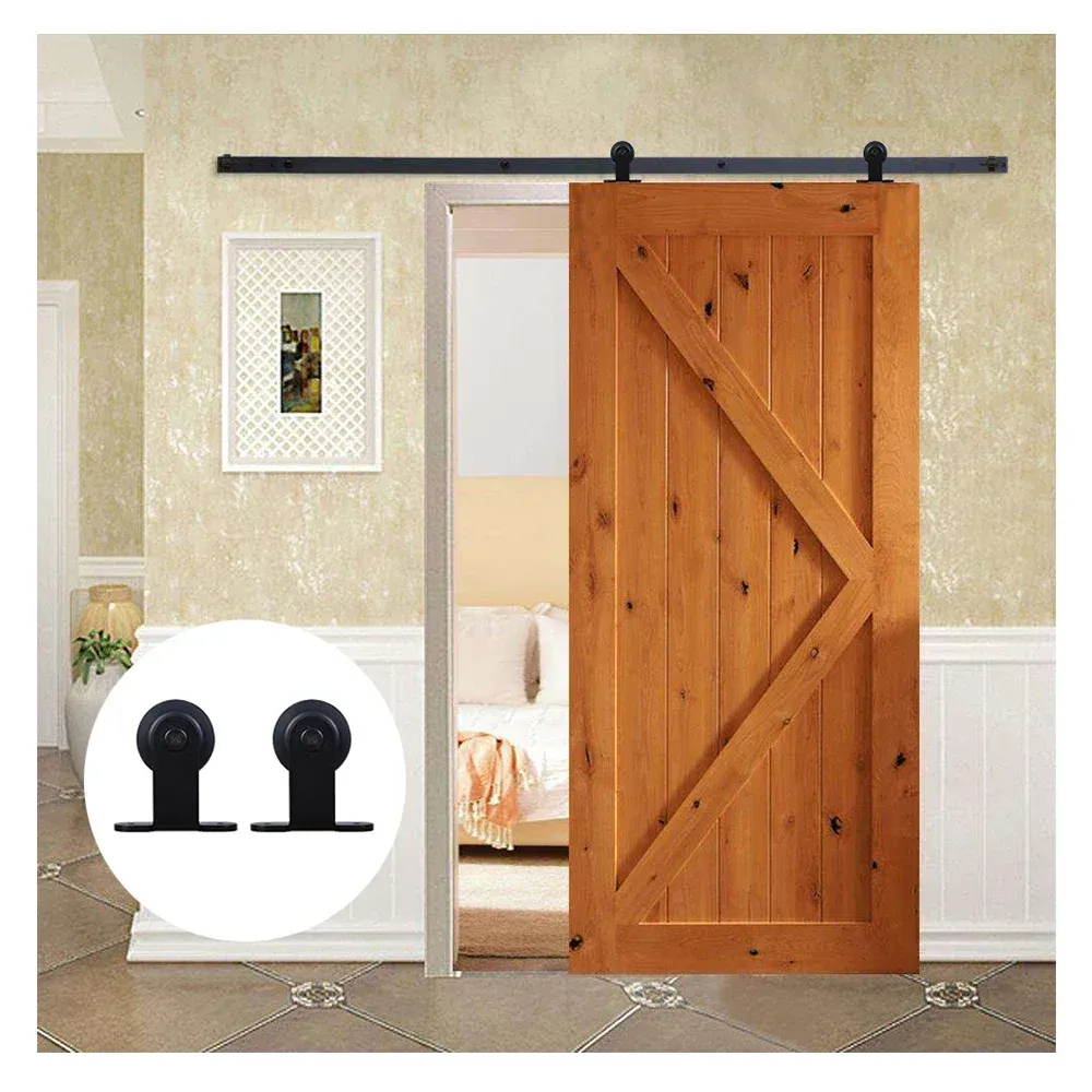 4-9.6FT Sliding Wooden Barn Door Steel Hardware Kit Classical Style Black Hangers for Single Door (T Shaped)