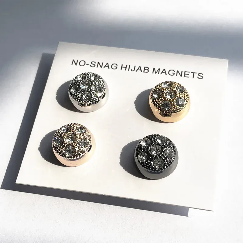 One Pair Muslim No-Snag Hijab Magnets Round Rhinestone Brooches