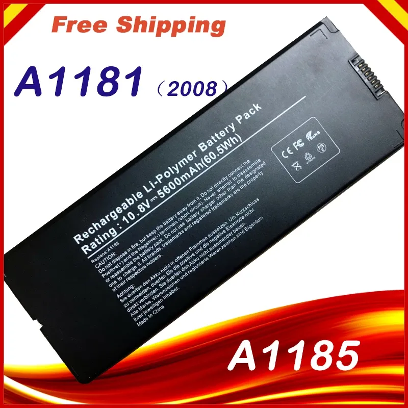 Batteries Black A1185 Batterie d'ordinateur portable pour Apple MacBook 13 "A1181 2006 2007 2009 2009 MA566 MA561 MA566FE A MA566G A MA566J A MA472 MA47