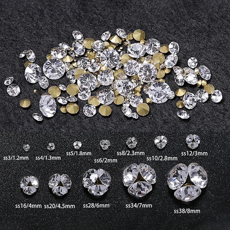 Decorations Pointed Bottom Round Nail Art Rhinestone Flat Back Round Diamond Crystal White Mixed Size Stacked Drill 3D Fingernail Decoration