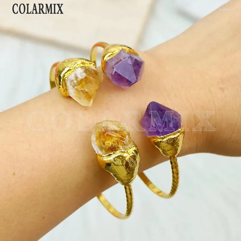 Bangle 5 stycken Natural Purple Crystal Yellow Jewelry Gift Classic Stone Women Party