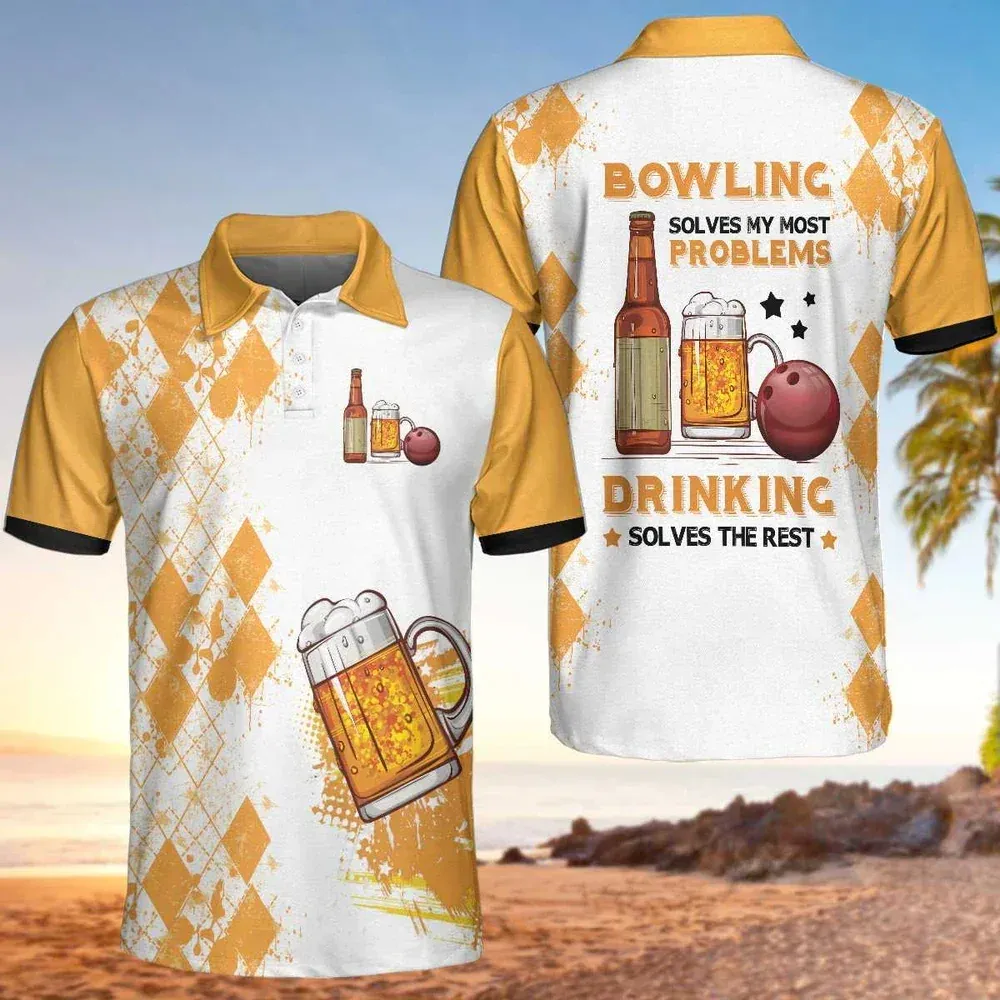Bowling Ball Vintage Vintage 3D All Over Printed Mens Polo Shirt Summer Short Sleeve Shirt Best Gift For Bowler PPO-16