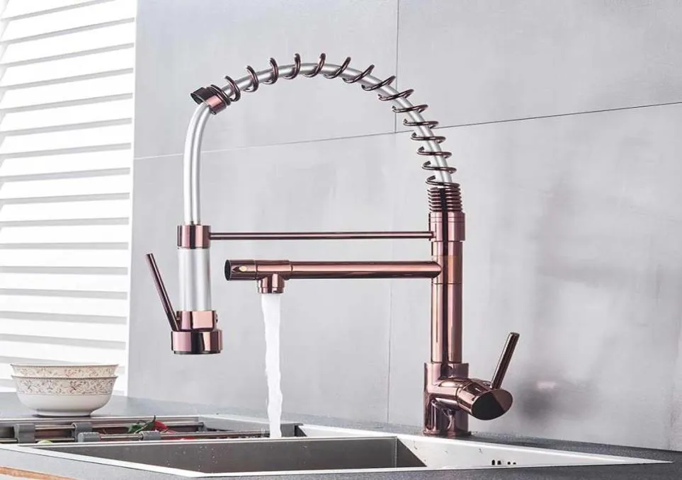 Black Rose Gold Spring Kitchen Faucet Pull Down Side Sprayer Dual Spout Tap Deck Mounted Mixer Cold Water7413474