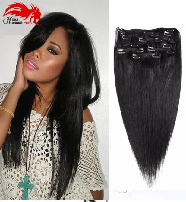 Hannah produkt full huvudklipp i mänskliga hårförlängningar naturligt svart hårklipp 10 stycken rak brasiliansk hårklipp i förlängning8332627