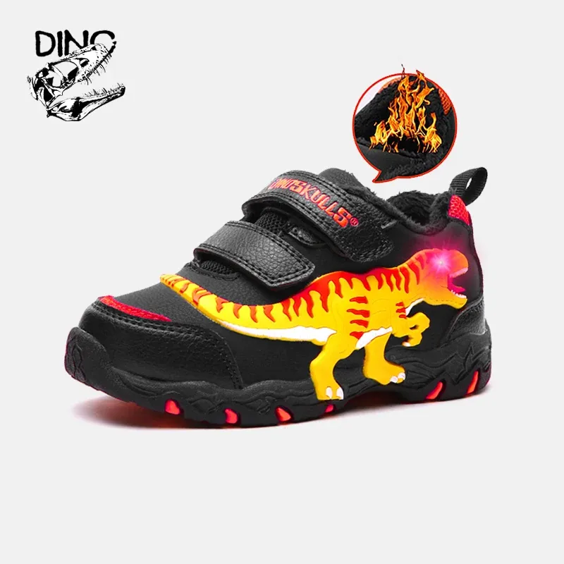 Sneakers Dino Children's Dinosaur LED HIVER PLUSH CHAUSTRES TREX 39Y GARPS BULLING SALLOTS MODE CUIR DES CHAUDES CHAUD