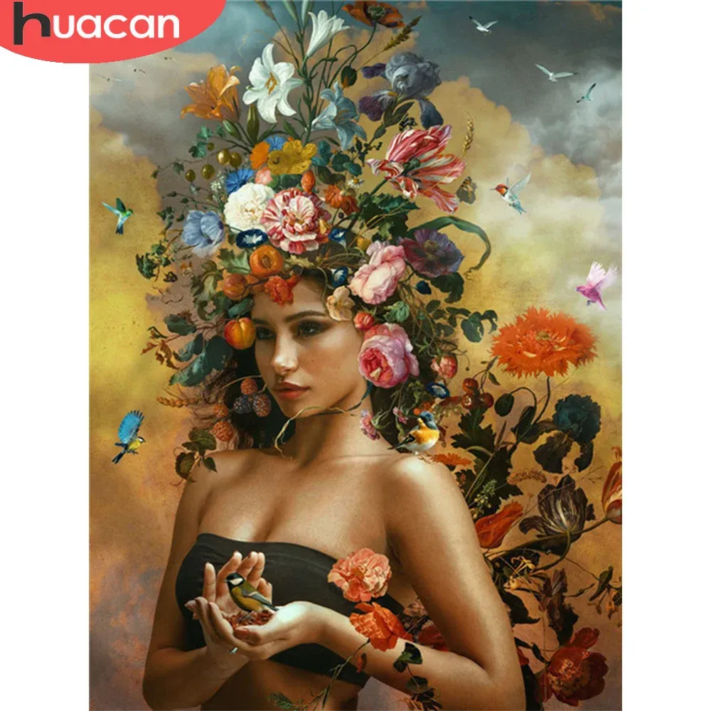 Huacan 5d Diamond Painting امرأة صورة من حجر الراين المربع الكامل جولة التطريز الماسي