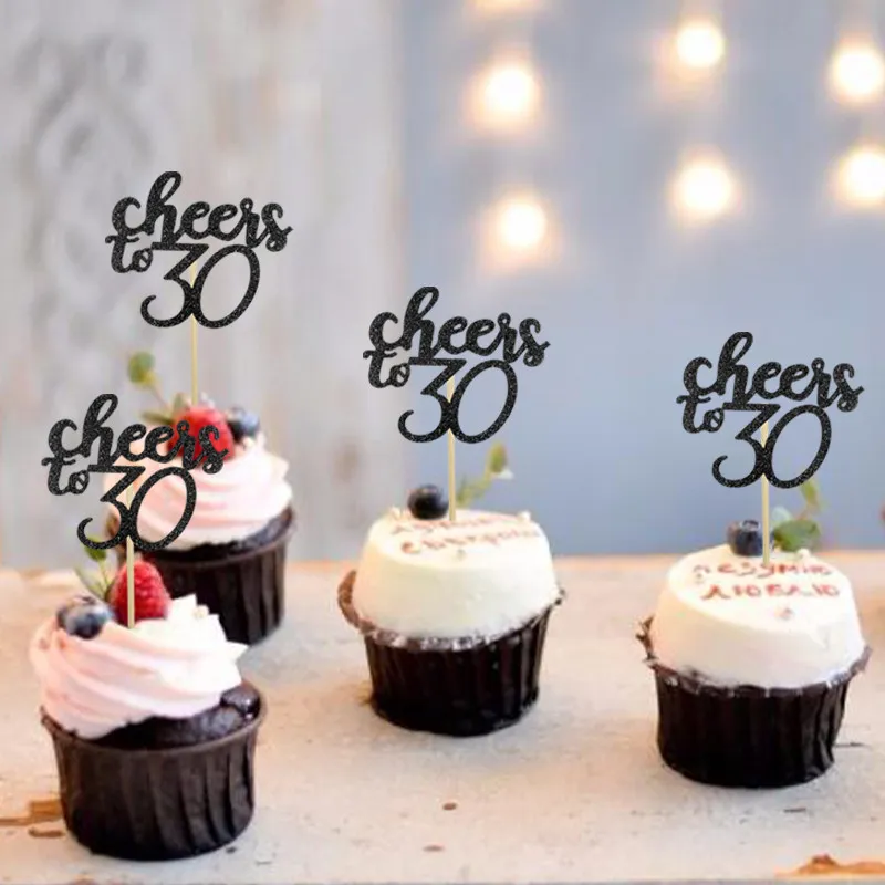 Chicinlife 10Pcs Gold Cheers To 30 40 50 60 Cupcake Toppers Adult Birthday Party Anniversary 30th 40th 50th 60th Cake Supplies