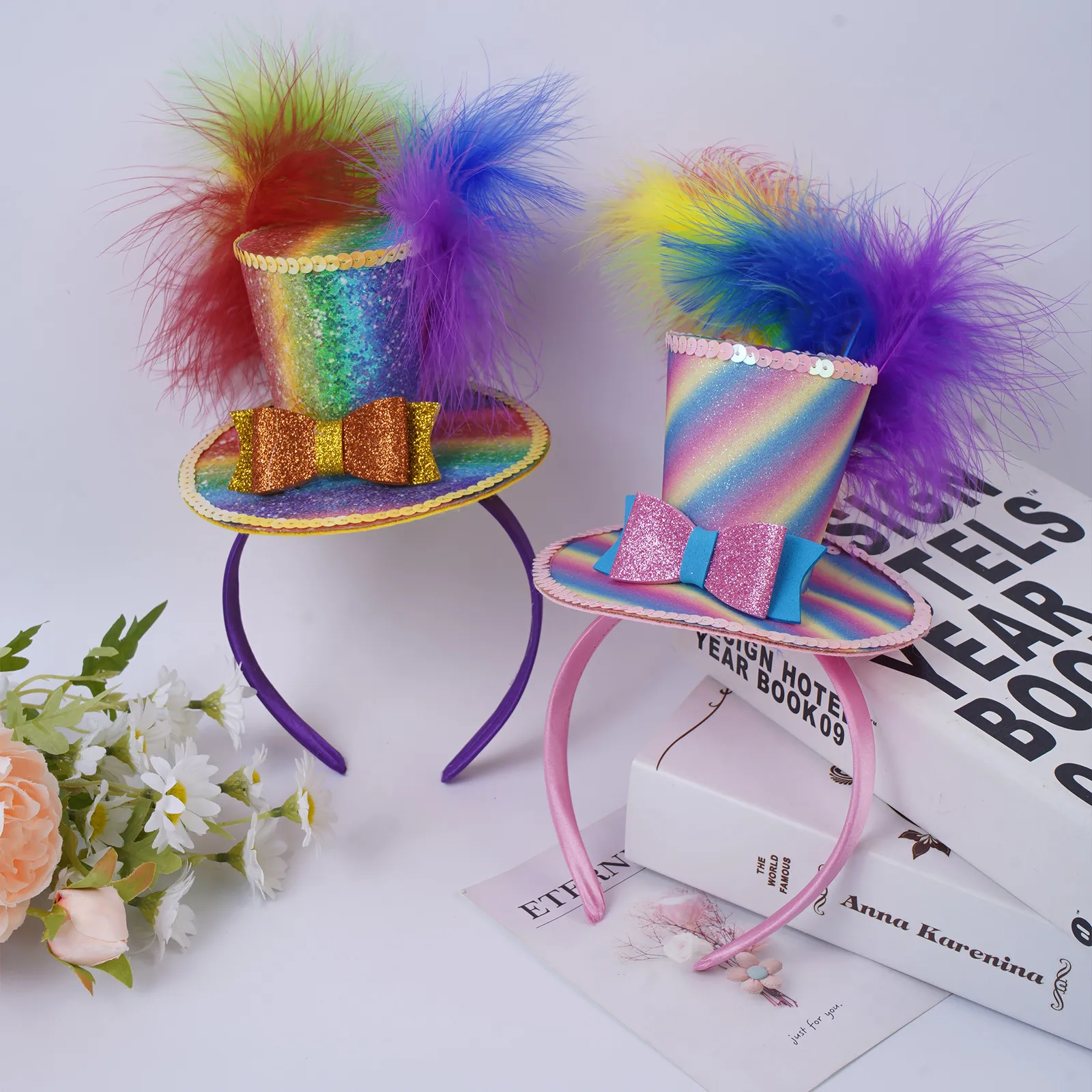 Elegant Fascinator Hat - Womens Feather & Sequin Headband 