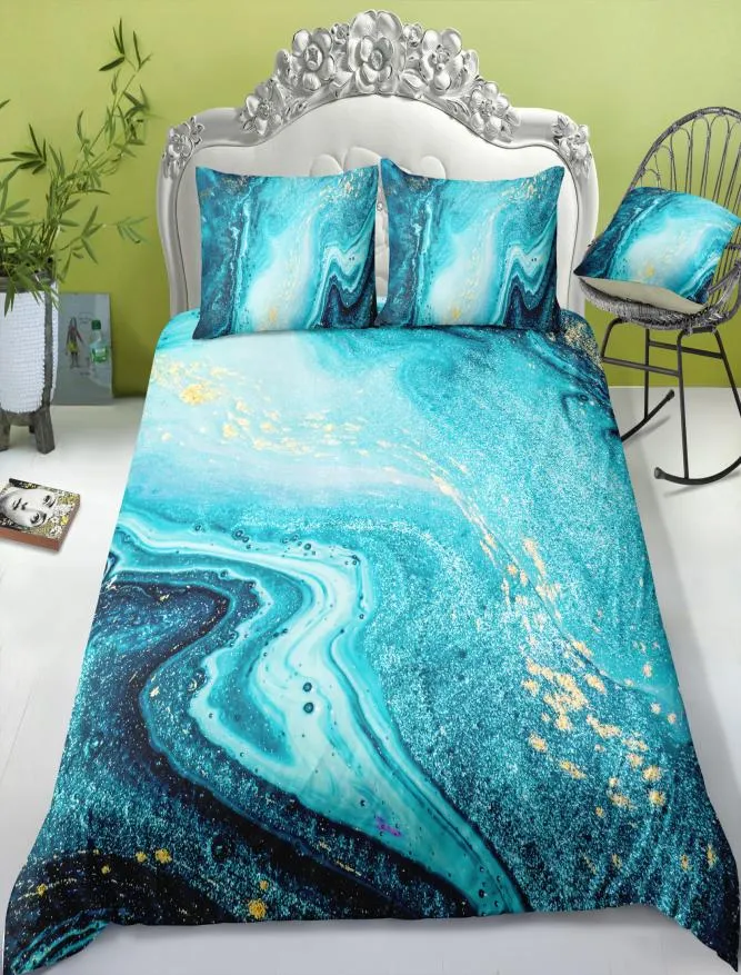 Niebieski marmurowy zestaw pościeli King Size Mysterous 3D Duvet Cover Queen High End Home Tekstyle Pojedyncze podwójne łóżko z poduszką2725943