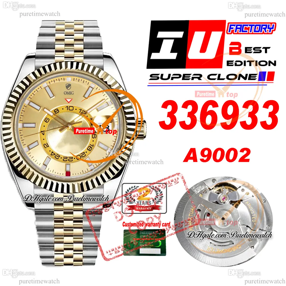 Sky Dweller 336933 A9002 Automatische heren Watch IUF 42 Twee toon Geel Gold Dial 904L Steel Bracelet Super Edition met SMAE Seriële kaart Horloges Puretime Reloj Ptrx F2