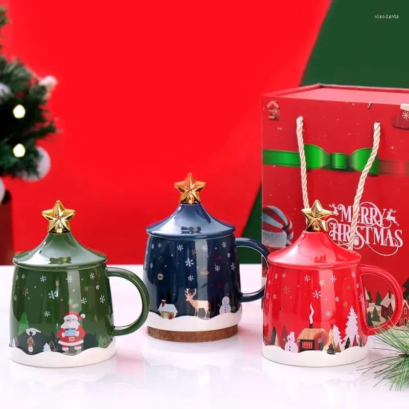 Tasses High Beauty Christmas Cup Creative Trend Tend avec couvercle cuillère grande capacité en céramique Gift