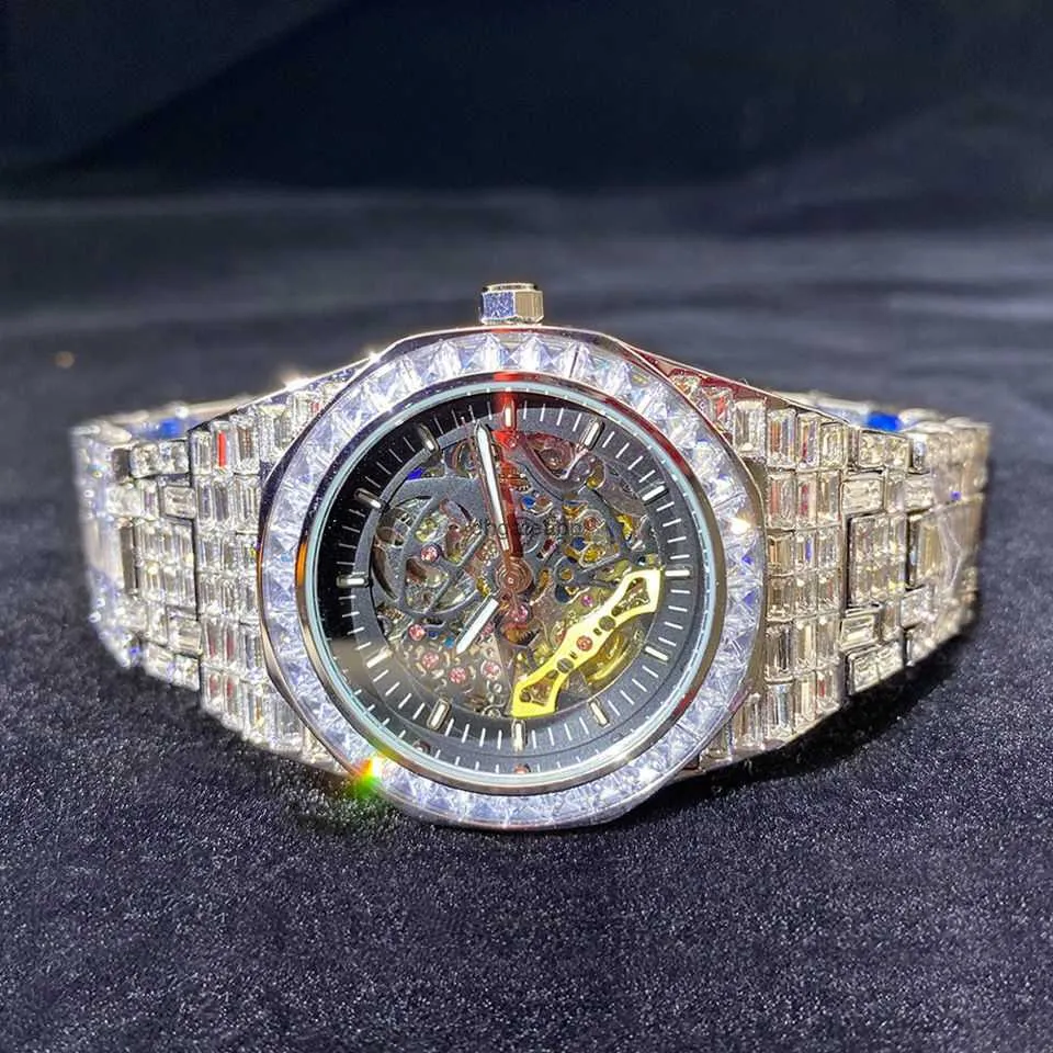 Full Diamond Watch High-End Full Square Luminous Hollow Mechanical Mens Famous Identical Simulation