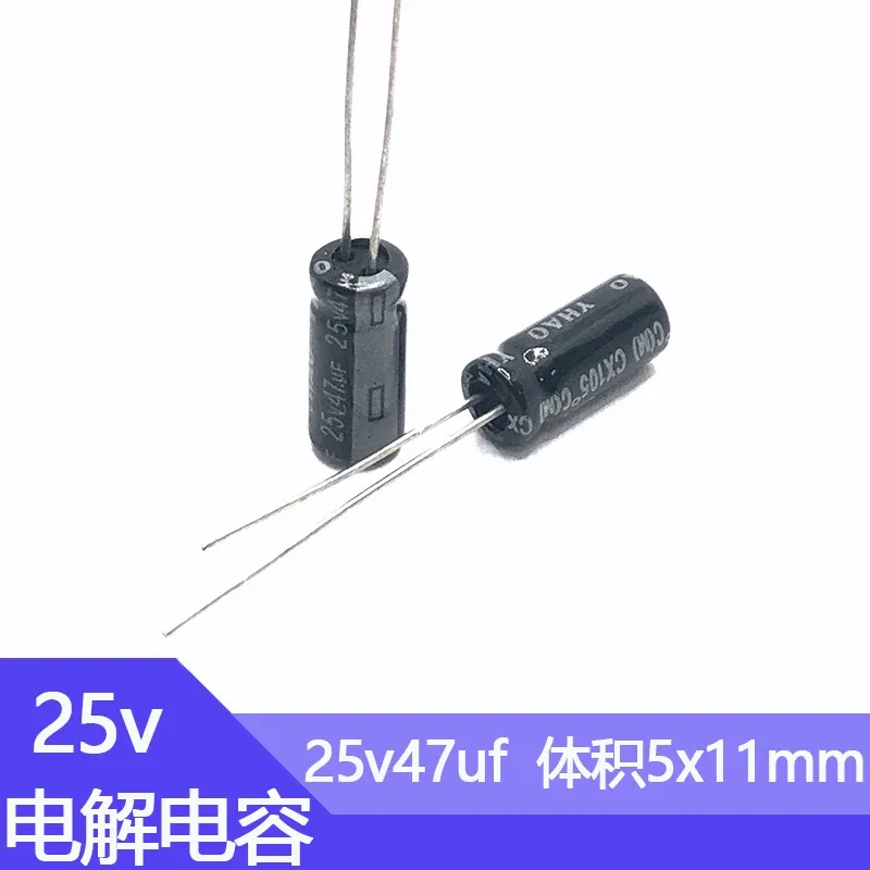 25v47uf 5x11mm condensatori elettrolitici in alluminio 25v 47uf 47uf25v 25v47mf 47mf25v 25v47mfd 47mf 47mfd 25wv 25vdc