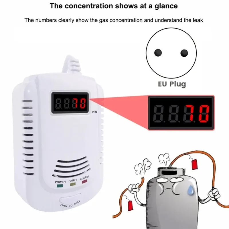 1 adet gaz dedektörü gaz alarm sensörü metan propan beyaz plastik gaz sızıntı dedektörü LCD güvenlik, AB fiş