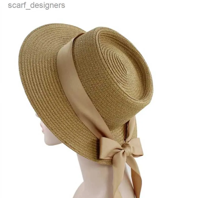 Breite Krempe Hüte Eimer Hats Ladies handgefertigt natürlicher Strohhut Sommer Strandhut für Frauen Panama Cap Mode Konkave flache Protetion Visor Sun Boot Hats Y240409oj6r