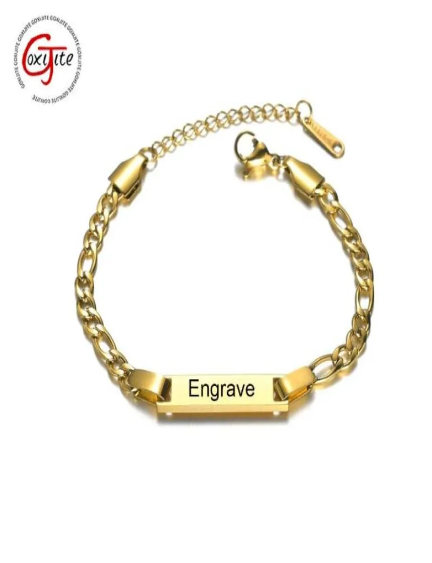 Goxijite Trendy Custom Engrave Name Bracelet For Women Kid Stainless Steel Adjustable Date Charm Gift Link Chain8539874