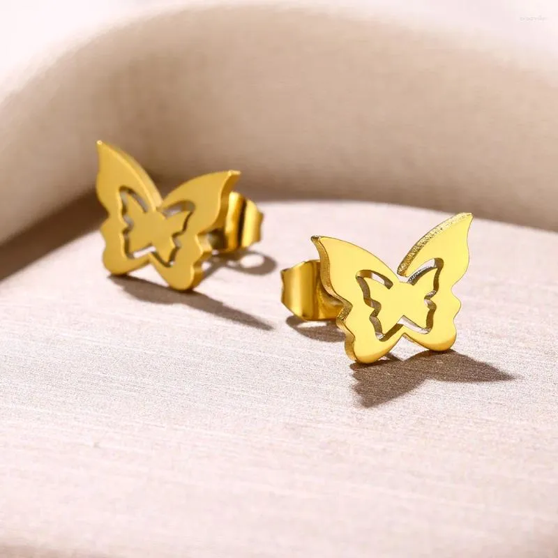 Stud Earrings Butterfly For Women Girls Waterproof Gold Color Stainless Steel 2024 Trend Piercing Ear Jewelry Aretes
