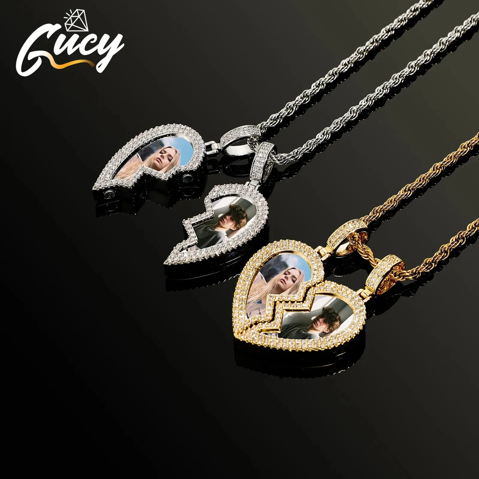 GUCY Custom Heart Shaped Po Picture Frame Pendant For Necklace Jewelry Couple Valentines Day Gift Romantic 240329