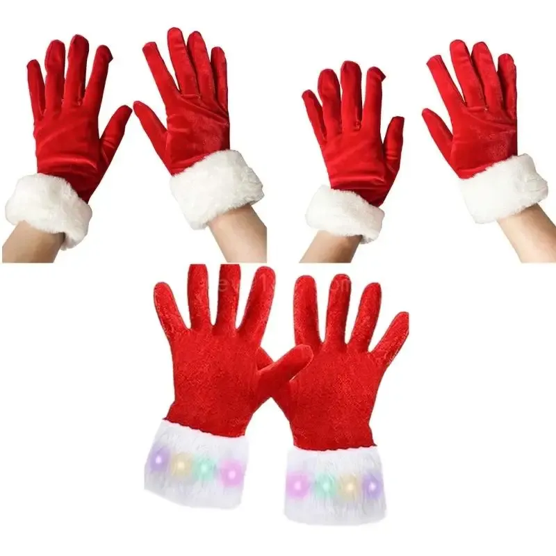 Weihnachts -Cosplay -Weihnachtshandschuhe Winter Vollfinger Fäustlinge dehnbare warme LED -weißen Manschetten Dekorhandschuhe für Mädchen Teenager