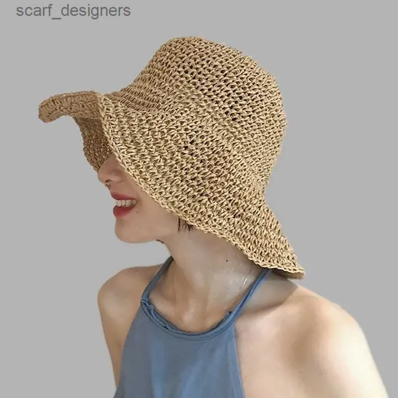 Cappelli larghi brim cappelli a secchio semplici ragazze rafia cappello da sole largo cappelli estivi floppy per donne beama paglia cupola cappello da secchio a cupola femme cappello da omme y240409