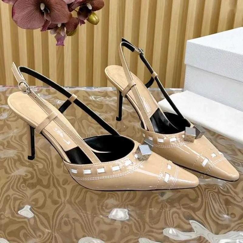 Sandals Est Spring Summer Elegant High Heel Trendy Patent Leather Women Shoes Pointed Toe Solid Color Metal Buckle Decor