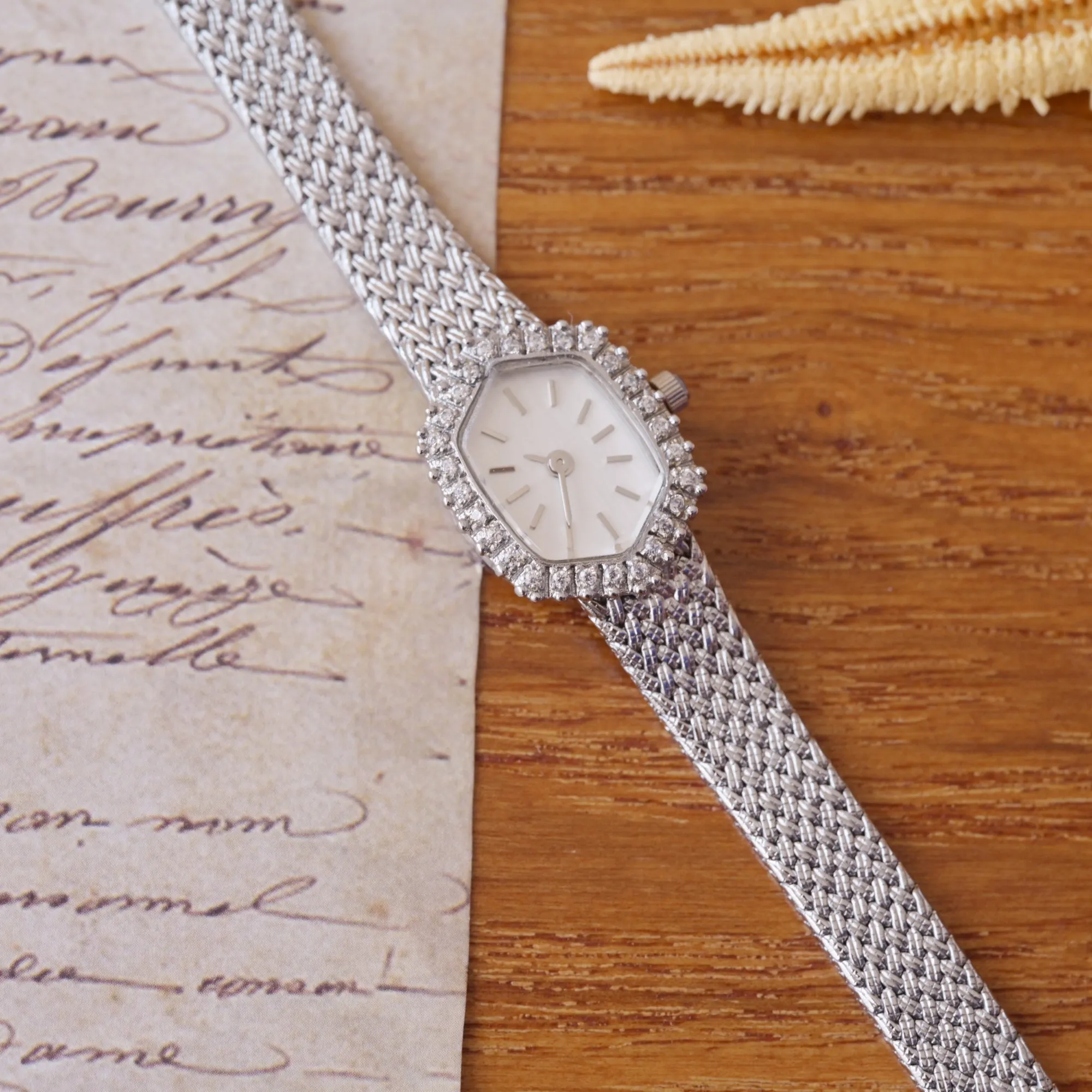 Vintage 18k white gold Women’s Watch -Valentines gift Ladies 14K White Gold Diamond Hamilton Watch With Marquise  main image 4