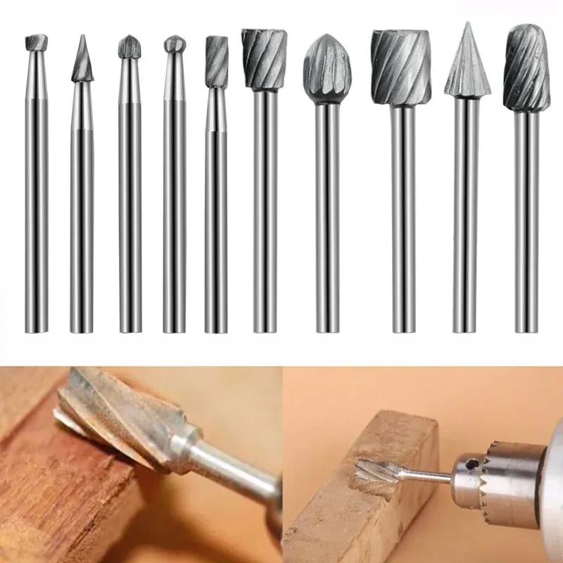 6/10pcs Titanium Dremel Routing Wood Macelling File rotante per fresatura rotante per la lavorazione del legno per taglieri intagliato per colti