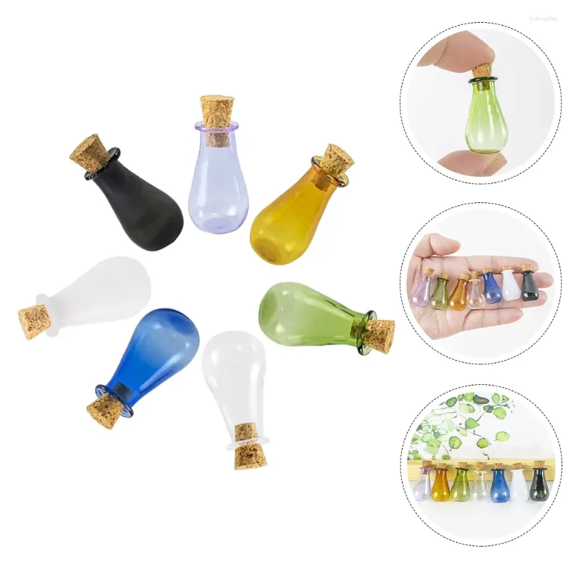 Vases 7 Pcs Extranet Drifting Bottle Clear Container Lid Decorative Tiny Vials Wooden Storage Bottles Transparent Glass Jar