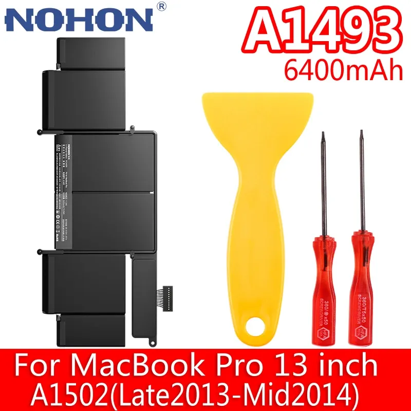 Baterie Nohon Laptop Bateria A1493 dla MacBook Pro Retina 13 "A1502 2013 2014 ME864 ME865 11,34V 6400 mAh litowy bateria polimerowa + narzędzia