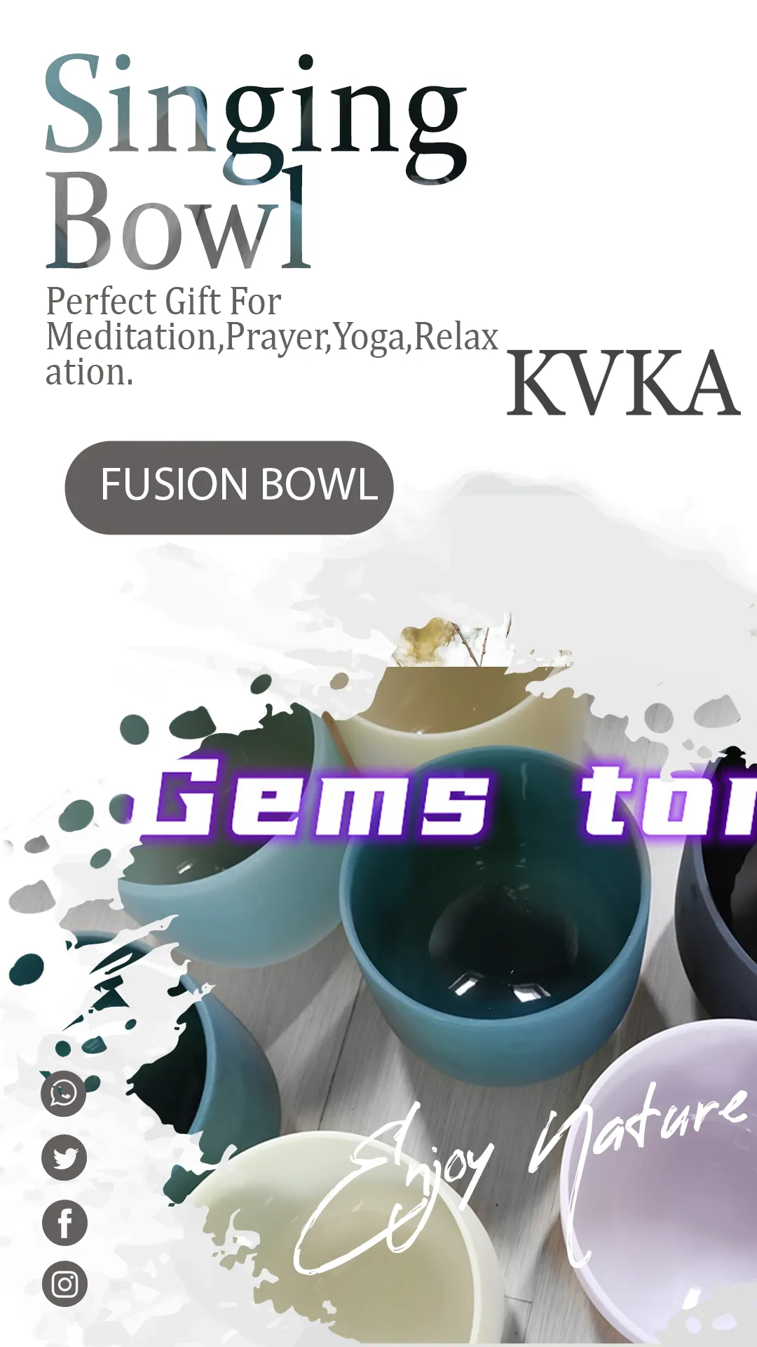 KVKA Chakra Crystal Singing Bowls Set of 7 Healing Sound Therapy ...