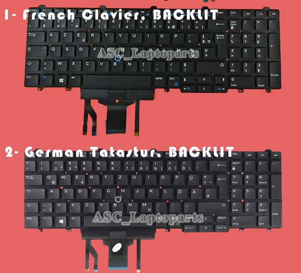 Tangentbord Ny Fench Clavier Azerty / German Tatastur Keyboard för Dell Latitude E5550 E5570 E5580 5550 5580 5590 5591 Bakgrundsbelyst pekare