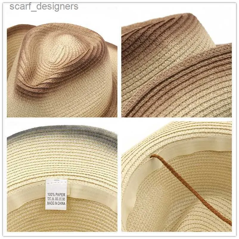 Brede rand hoeden emmer hoeden nieuwe cowboy hoed panama stro hoed zomer zwart lint vrouwen mannen breder riem strand zon cap UV bescherming jazz fedora hoed y240409