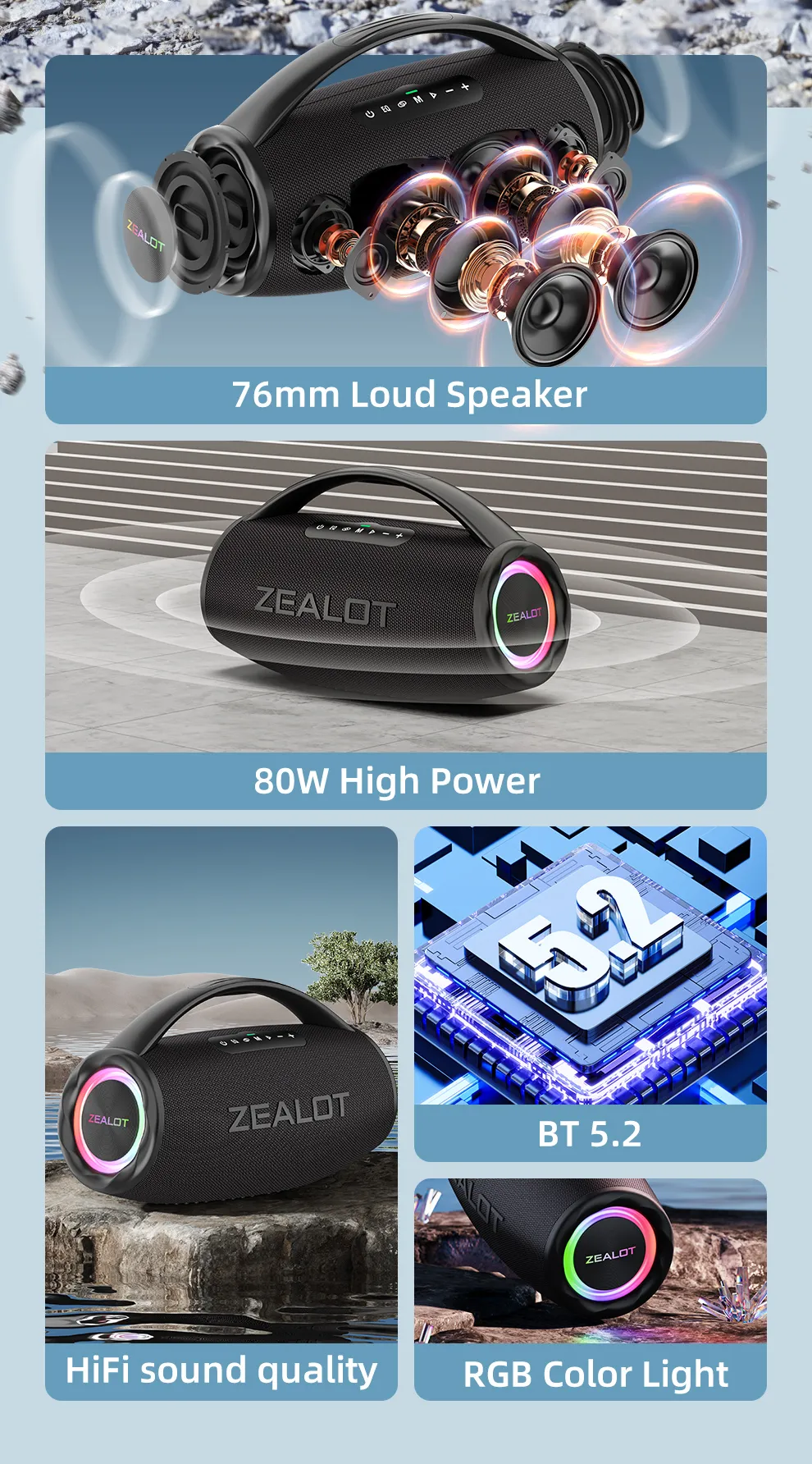 ZEALOT S97 ワイヤレススピーカー カモフラージュ 80W Zealot S97 Bluetooth Speaker 80W High Power Super Bass