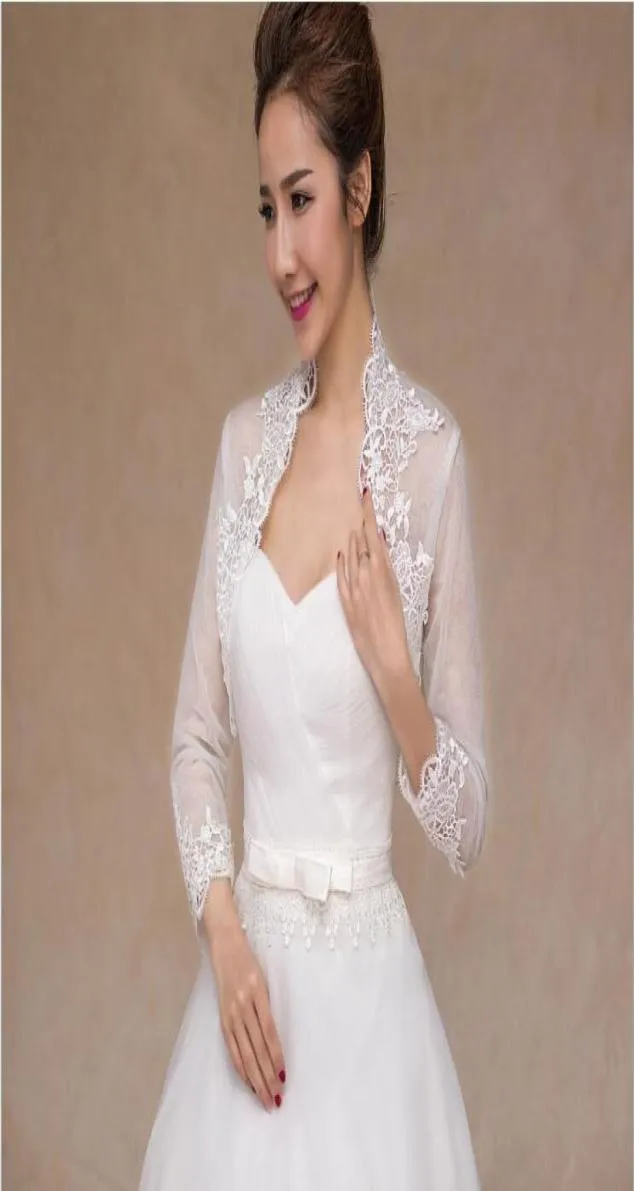 NOWOŚĆ Off ramion z koronki z długim rękawem Kurtla Bolero Bridal Wedding Jackets Kobiety kurtki ślubne 5364103