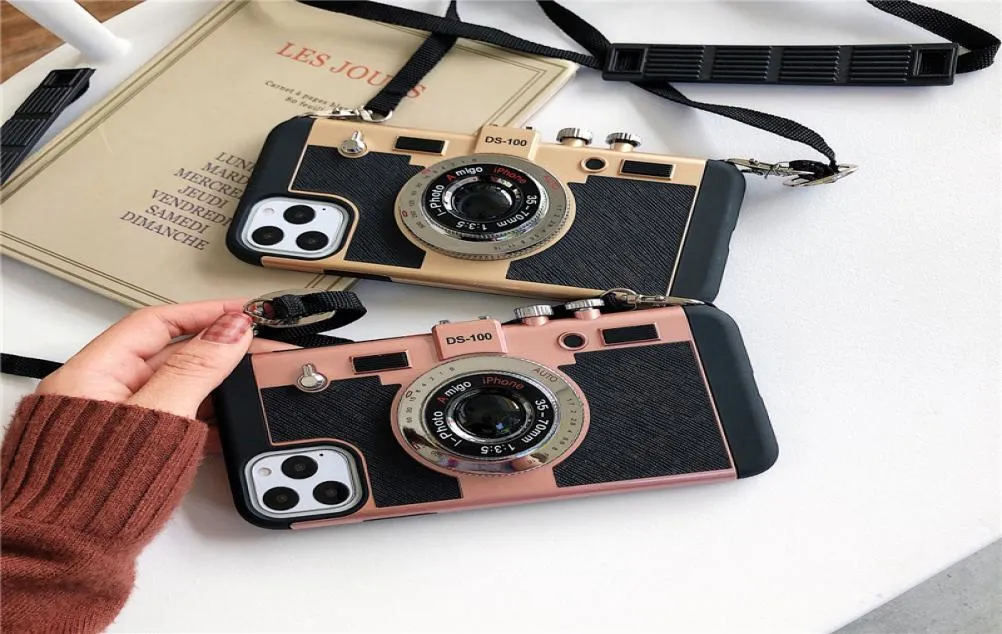 Vintage camera met lanyard mobiele telefoon shell voor iPhone 12 Mini 11 Pro 11 Pro Max X XS Max XR 7 8 Plus 6 6s 7 Plus Case2909340