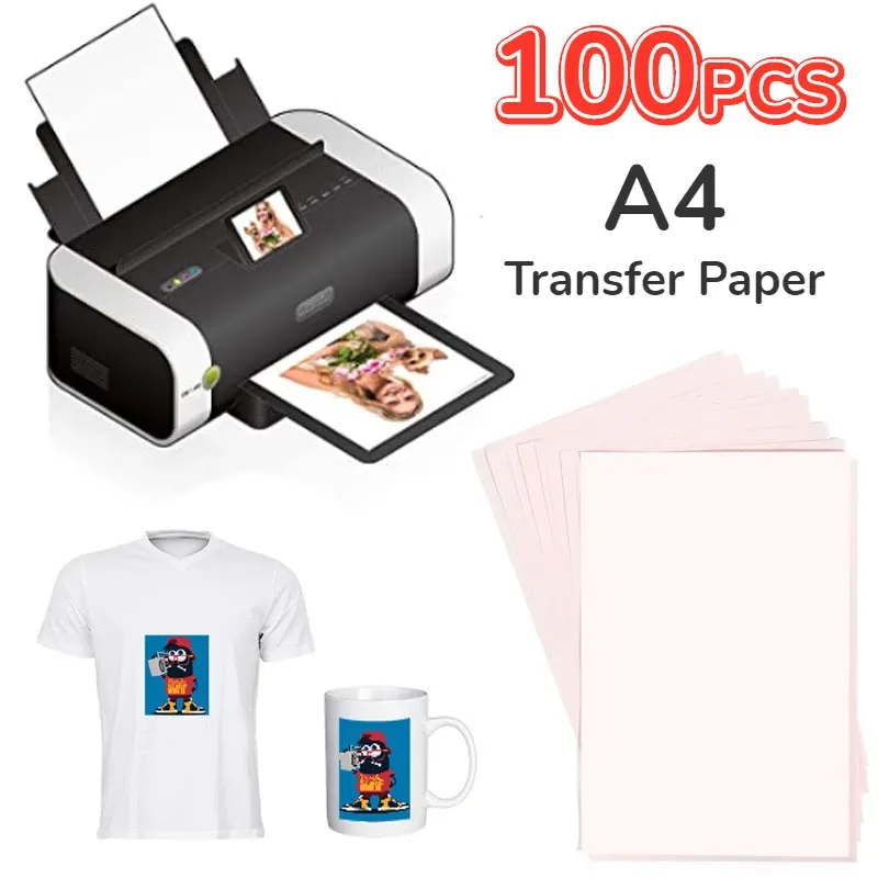 Paper 100PCS A4 Art DIY Transfer Paper Waterproof Thermal Transfer A4 Paper Inkjet Printing Craft For Tshirt Fabric Cup Pattern Print