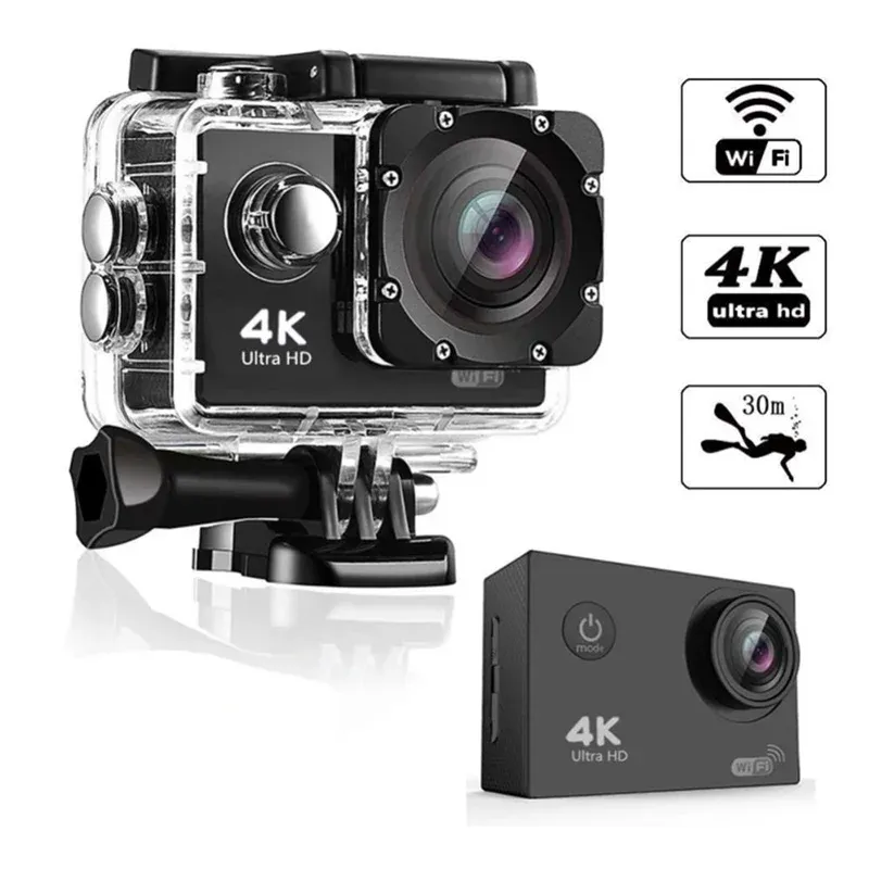 Cameras Action Camera Ultra HD 4K / 30fps WiFi 2.0" 140D Underwater Waterproof Cam Helmet Vedio Go Sport Pro