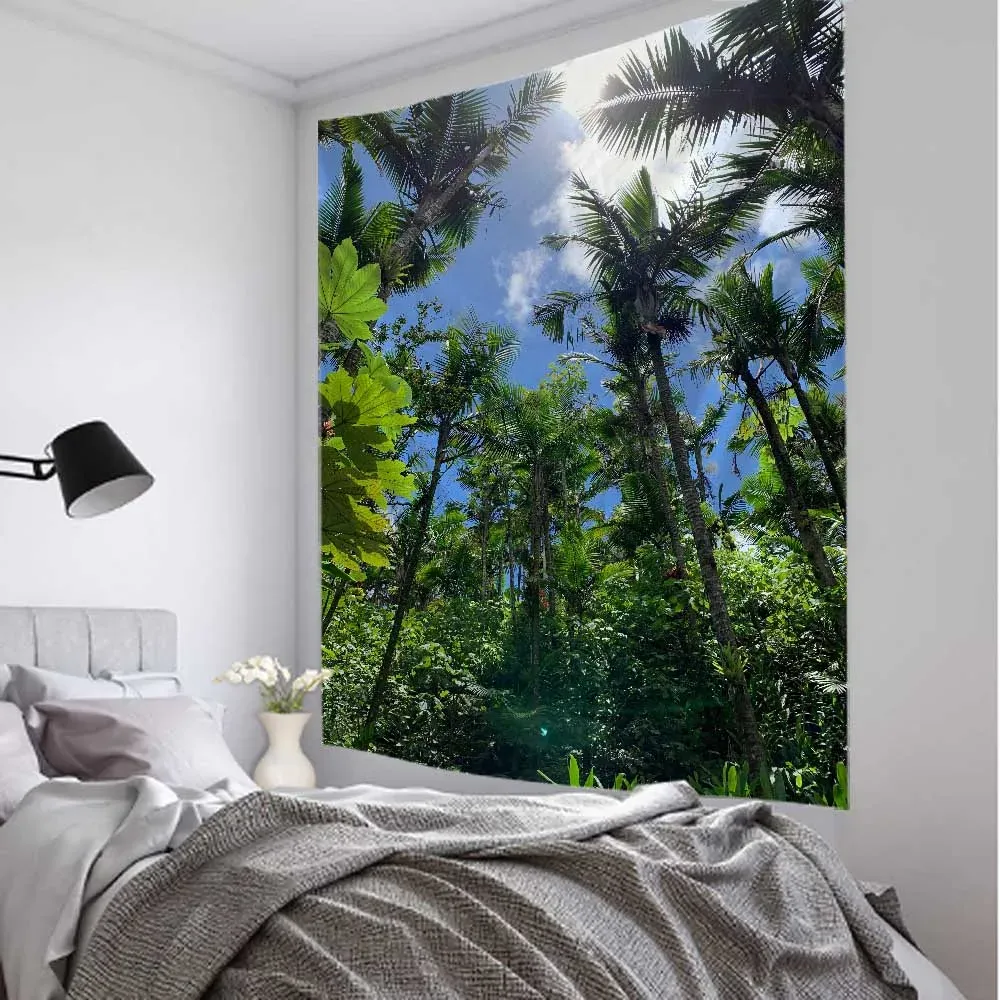 熱帯の植物が葉の葉タペストリージャングルパームの木の壁ぶら下がっている自由hoho自由hohoのサイケデリックルームの壁の装飾自然景観芸術家の装飾