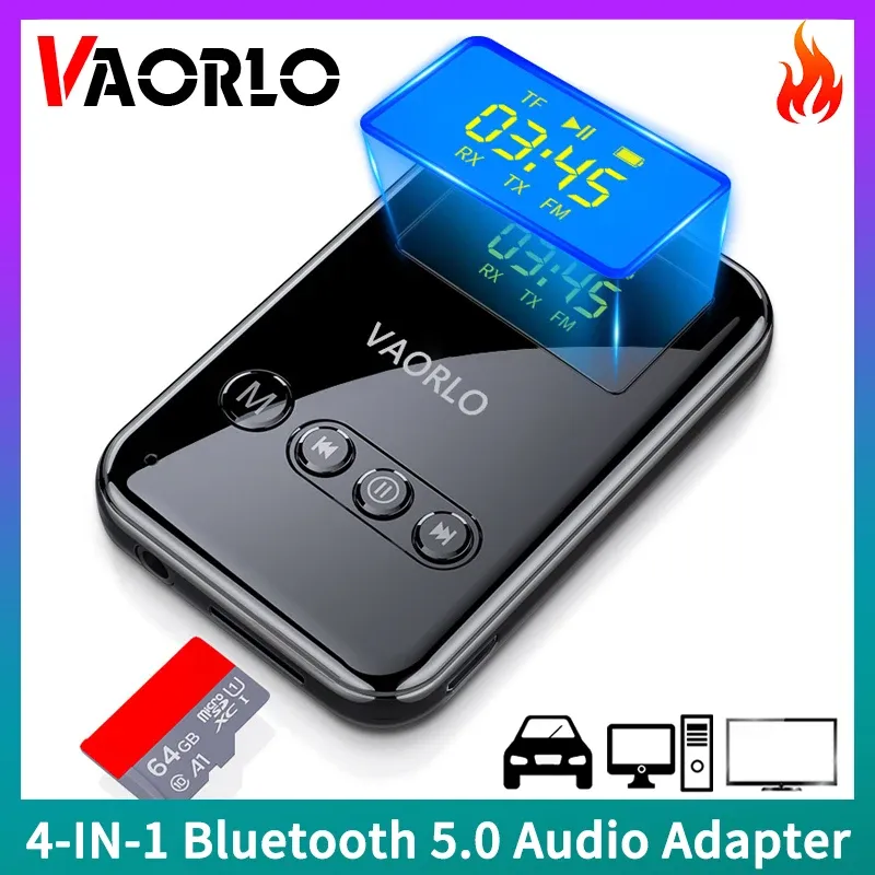 Adapter 4 in 1 Bluetooth 5.0 Audio -adapter 3,5 mm RCA Stereo Support TF -kaart FM -modus LED Display Wireless zender ontvanger voor auto -tv