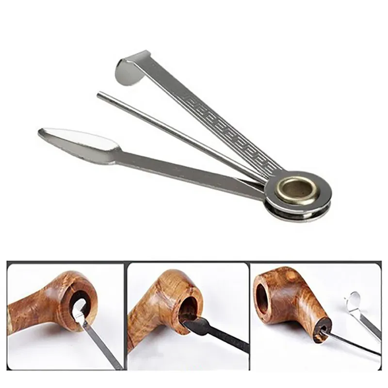 Smoking Pipe Cleaner 3 in 1 Portable Cleaning Tool Pick Metal Spoon Reamers Tamper Cigar Cutter Hookahs Shisha Knife Folding Kit