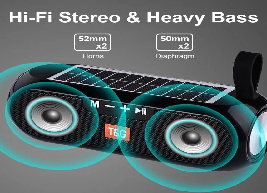 TG182 Solar Power Bluetooth Speaker Portable Column Wireless Stereo Music Box Bank Boombox TWS 50 utomhusstöd TFUSBAUX5556697